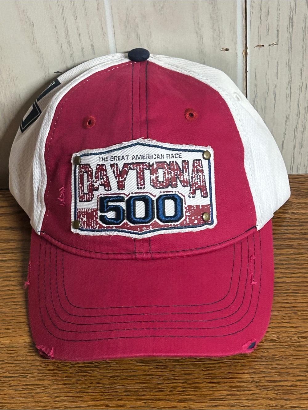 NWT Daytona 500 "The Great American Race" baseball cap with a distressed, patch-